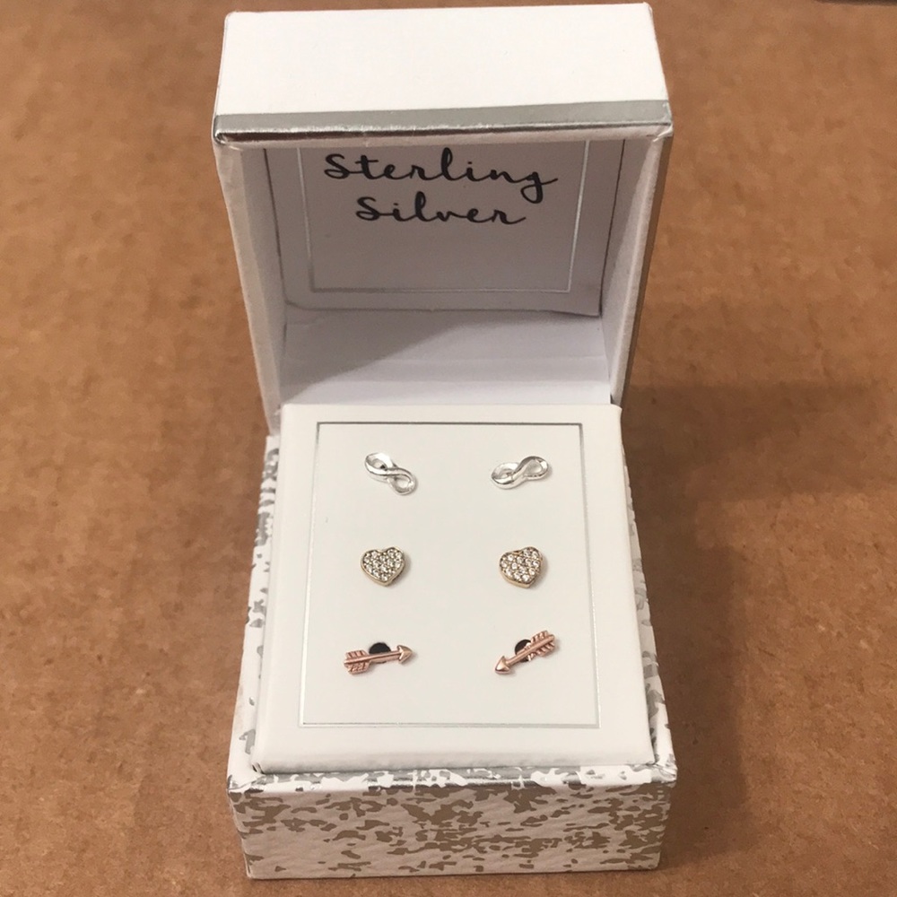 Sterling Silver Earring set Heart, Arrow, infinity